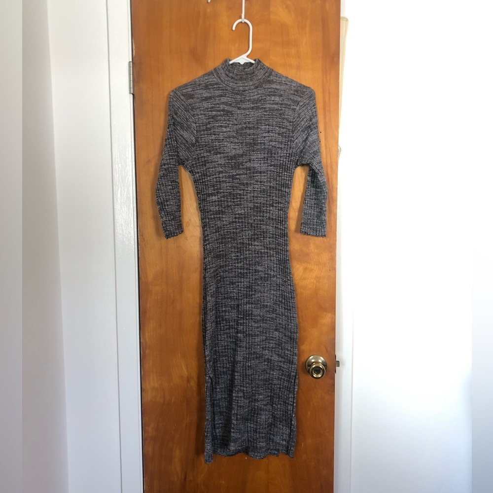 Roxy | Dark Gray Mock Neck Midi Sweater Dress